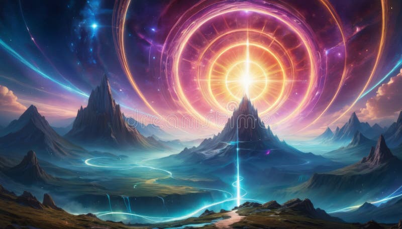 Cosmic Gateway in Mountainous Terrain royalty free stock image