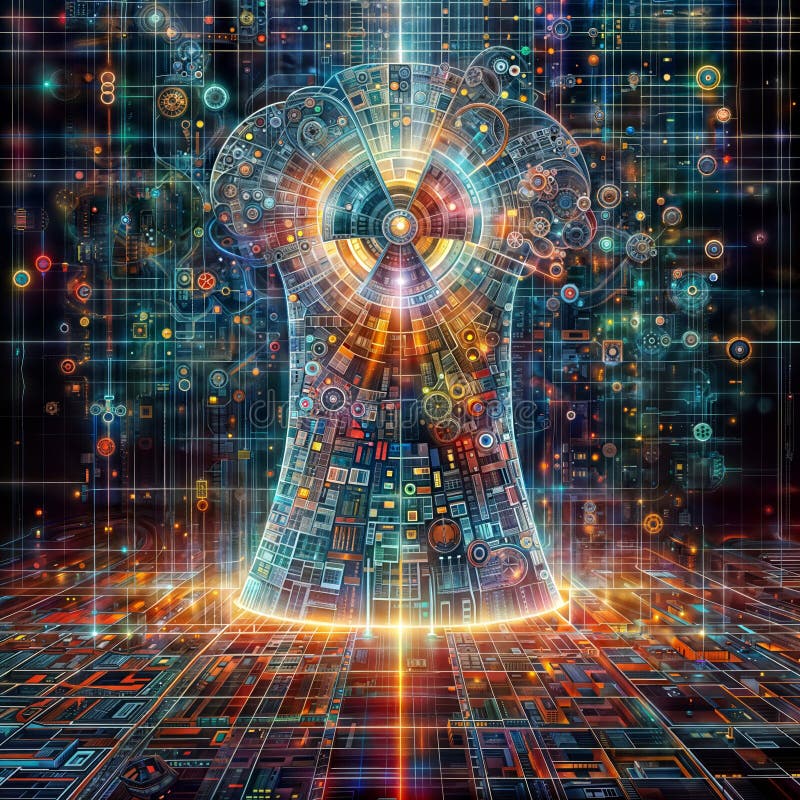 Cosmic Portal: Digital Cyberspace, generative ai stock illustration