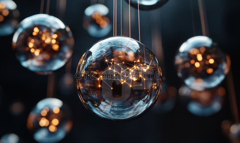 AGI Floating glass orbs with glowing networks royalty free stock images
