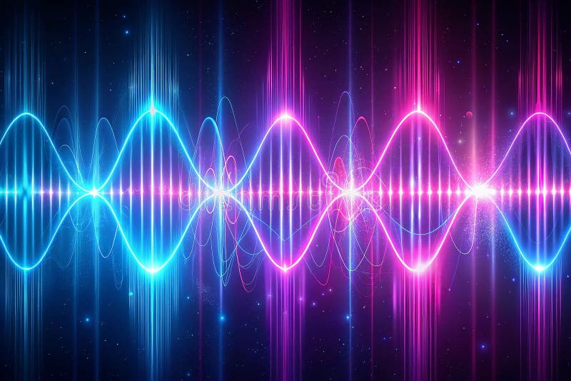 Cosmic sound waves in vibrant neon colors stock illustration
