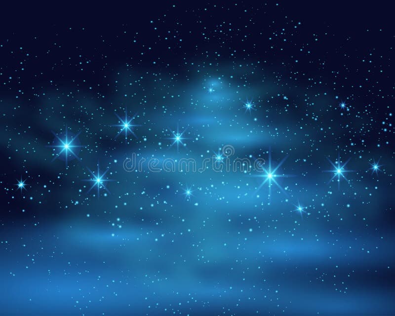 Cosmic space dark sky background with blue bright shining stars nebula at night vector illustration