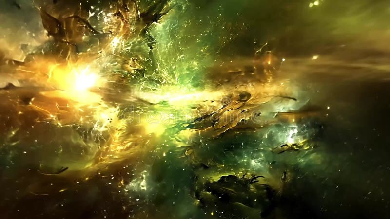 Cosmic swirl Green and yellow nebula with bright center, like an exploding galaxy or abstract space cloud formation royalty free illustration
