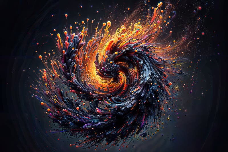 Cosmic Vortex: Fiery Orange, Deep Purple, Gold, generative ai stock illustration