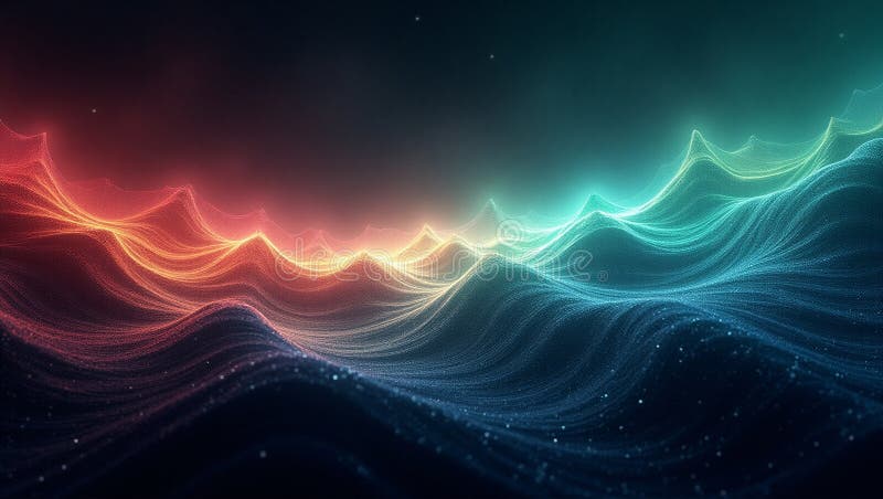 Cosmic waves flow in vibrant background with glowing red and blue light creating dynamic and mesmerizing abstract digital stock illustration