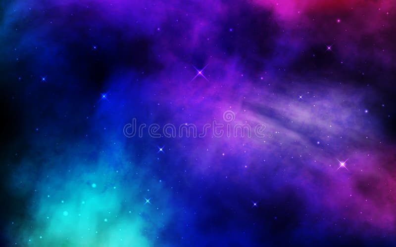 Cosmos background. Colorful space with stardust and shining stars. Bright nebula and milky way. Blue galaxy backdrop vector illustration
