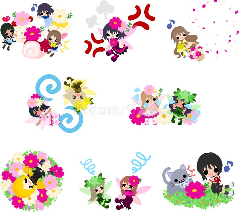 Illustration of cute cosmos and fairies and girls vector illustration