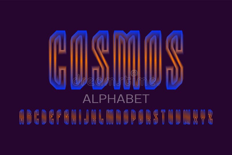 Cosmos αλφάβητο χρώματος πορτοκαλί 3d γράμματα. γραμματοσειρά εμφάνισης λάμψης. απομονωμένο αγγλικό αλφάβητο ελεύθερη απεικόνιση δικαιώματος