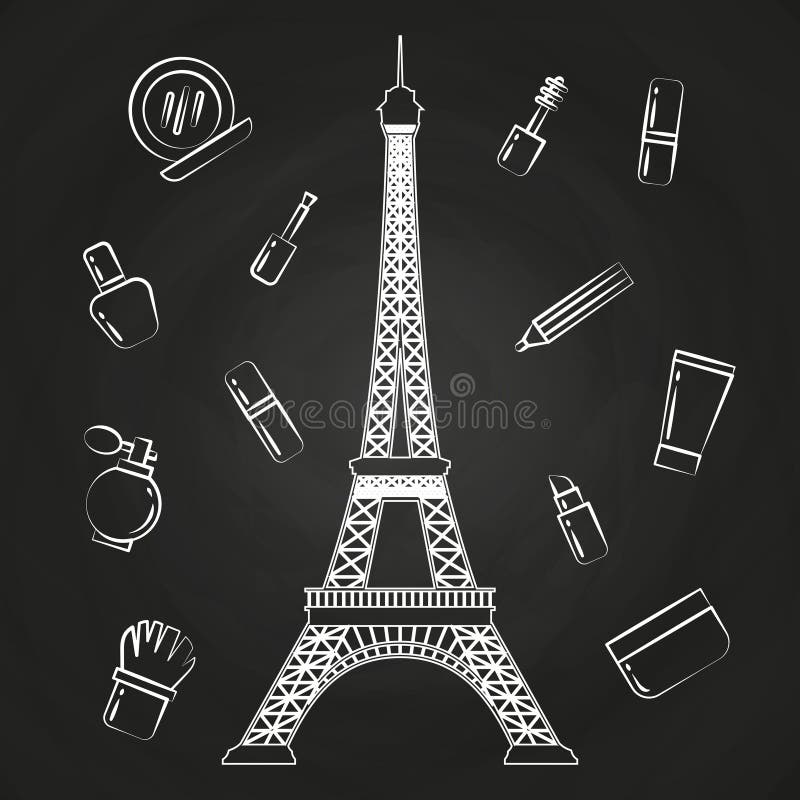 Cosméticos de la torre Eiffel y de la belleza de París ilustración del vector Cosméticos de la torre Eiffel y de la belleza de París ilustración del vector