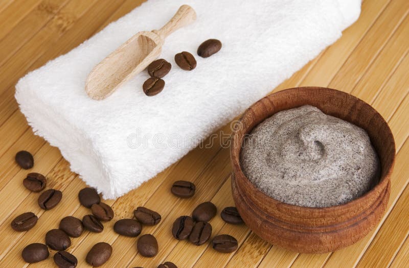 Homemade skin exfoliant of ground coffee and sour cream. Homemade skin exfoliant of ground coffee and sour cream