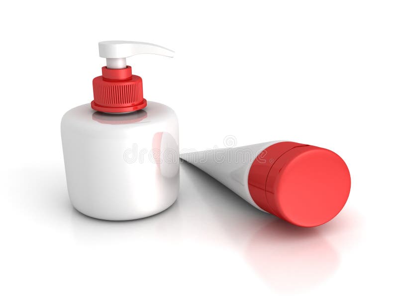 Cosmétiques récipient et bouteille sur le fond blanc images stock Cosmétiques récipient et bouteille sur le fond blanc images stock