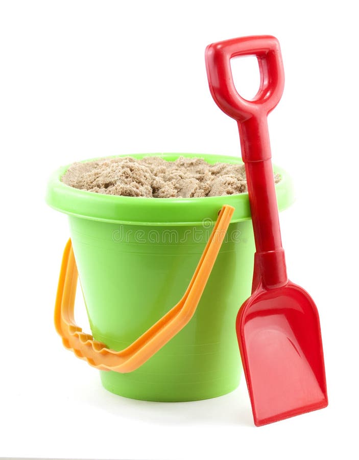 Bucket and spade close up on white background. Bucket and spade close up on white background