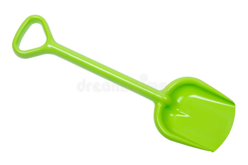 Green toy spade, plastic shovel isolated on white background. Green toy spade, plastic shovel isolated on white background