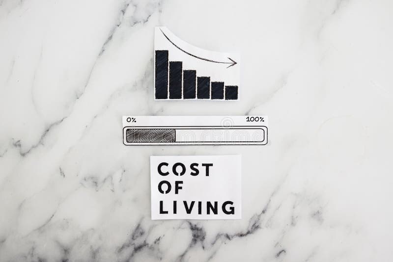 Cost of Living Going Down, Text with Graph Showing Stats Decreasing and