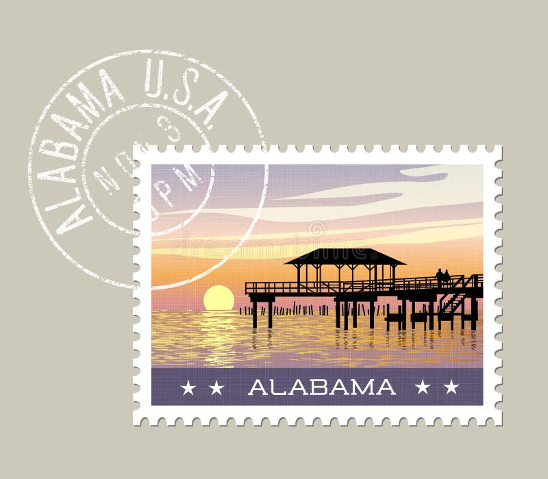 Costa di golfo dell'Alabama con il pilastro di pesca