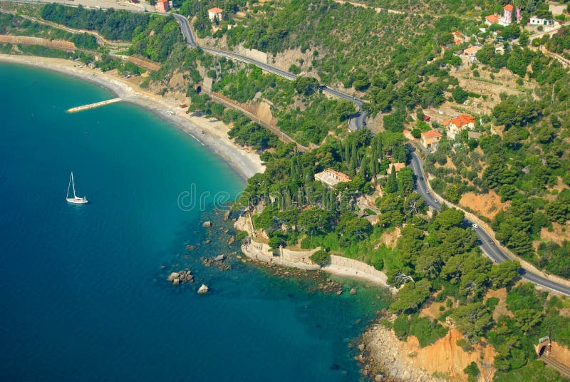 Aerial view of the Ligurian coast near Alassio in Liguria, Italy. Aerial view of the Ligurian coast near Alassio in Liguria, Italy.