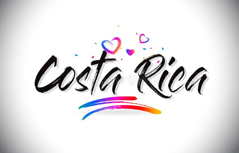 Costa Rica Welcome To Word Text com corações do amor e vetor escrito à mão criativo do projeto da fonte