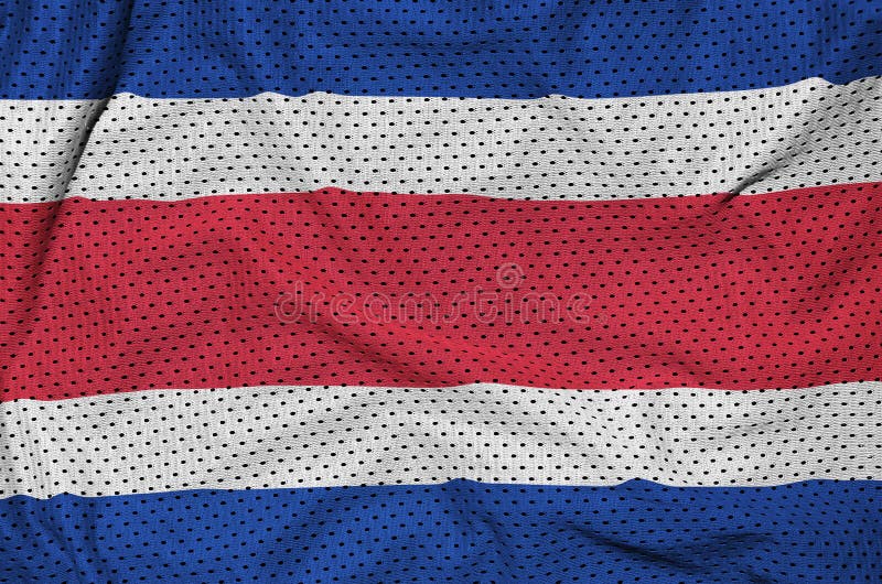 Costa Rica zaznacza drukowanego na poliestrowej nylonowej sportswear siatce bajecznej royalty ilustracja Costa Rica zaznacza drukowanego na poliestrowej nylonowej sportswear siatce bajecznej royalty ilustracja