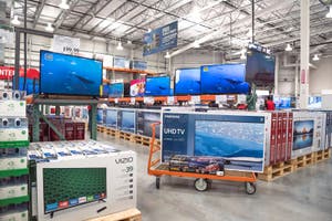 Costco Wholesale With Row Of Big Screen Smart TVs Display Editorial Costco Wholesale With Row Of Big Screen Smart TVs Display Editorial