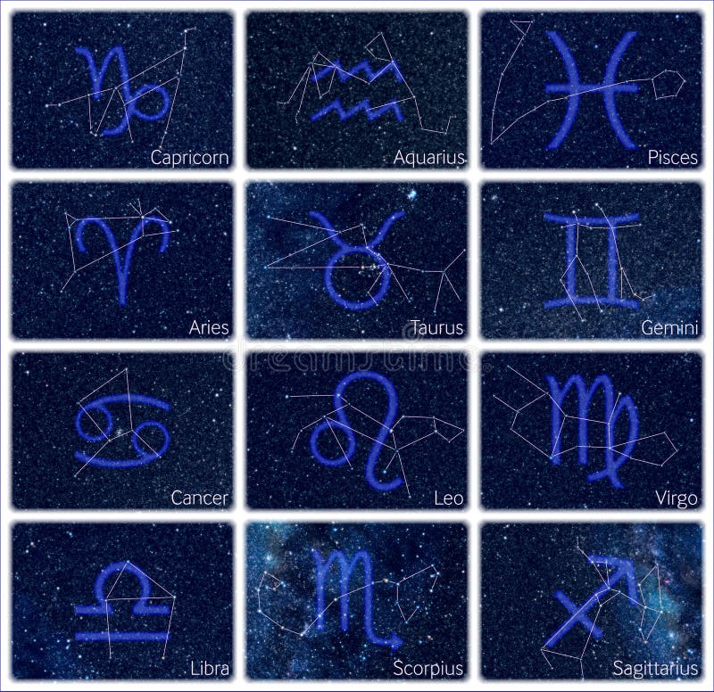 Costellazioni e segni dello zodiaco illustrazione di stock Costellazioni e segni dello zodiaco illustrazione di stock