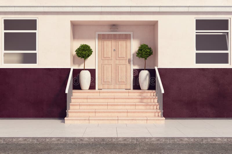 Costruzione con la parte anteriore graziosa del portico illustrazione di stock Costruzione con la parte anteriore graziosa del portico illustrazione di stock