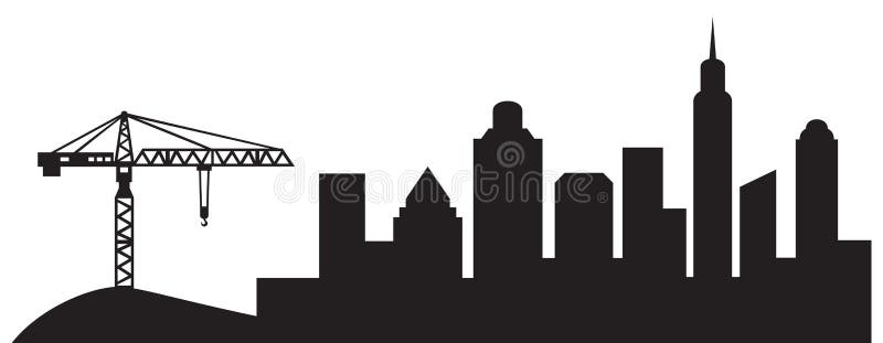 Costruzione di gru e silhouette per l’illustrazione del vettore della città illustrazione vettoriale