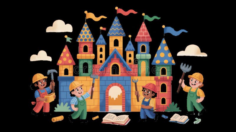 Costruzione di un castello colorato con fondo trasparente fotografia stock libera da diritti