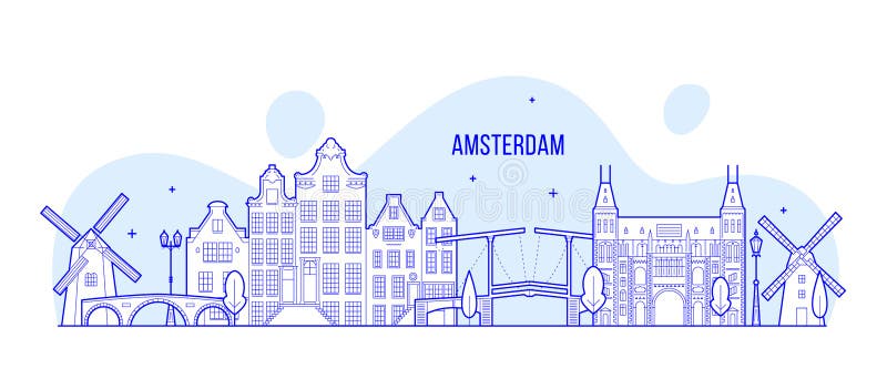 Costruzione olandese della città di vettore dell'orizzonte di Amsterdam royalty illustrazione gratis Costruzione olandese della città di vettore dell'orizzonte di Amsterdam royalty illustrazione gratis