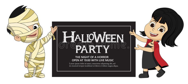 Costume du ` s Halloween d'enfants montrant la carte de partie de Halloween illustration de vecteur Costume du ` s Halloween d'enfants montrant la carte de partie de Halloween illustration de vecteur