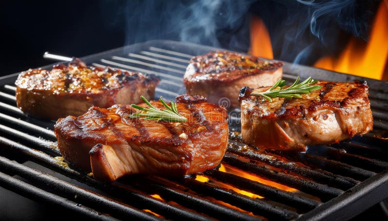 Cotlete de porc gustoase pe grătar. stock illustration