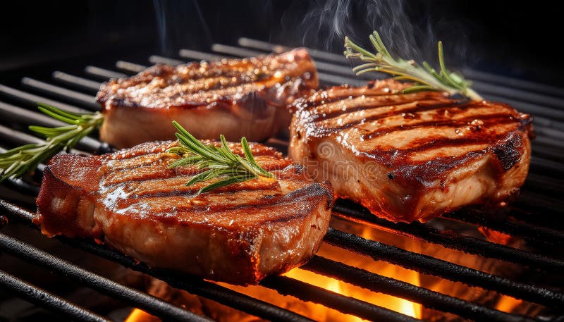Cotlete de porc gustoase pe grătar. stock illustration