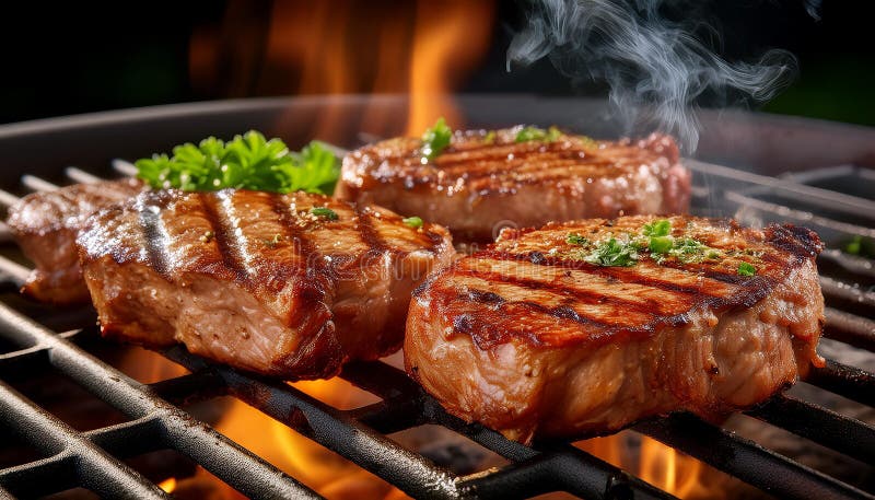 Cotlete de porc gustoase pe grătar. stock illustration