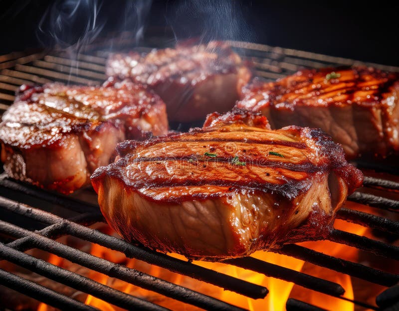 Cotlete de porc gustoase pe grătar. stock illustration