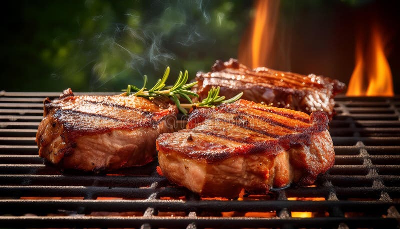 Cotlete de porc gustoase pe grătar. stock illustration