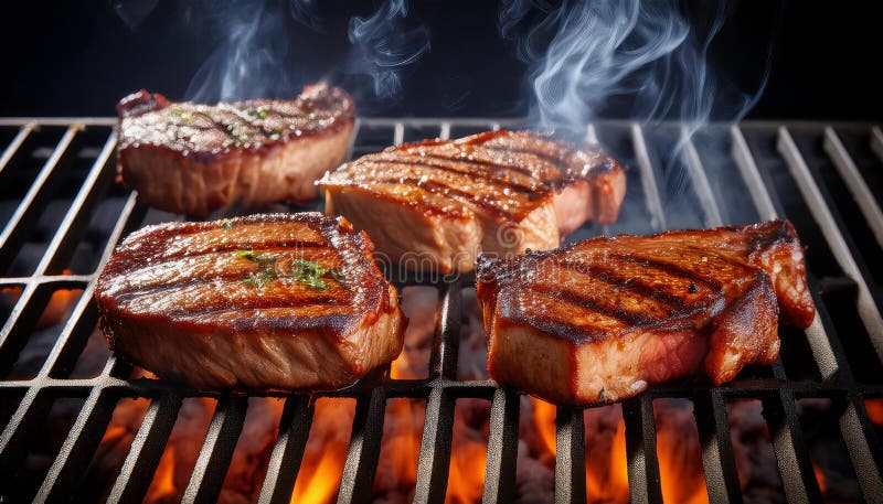 Cotlete de porc gustoase pe grătar. stock illustration