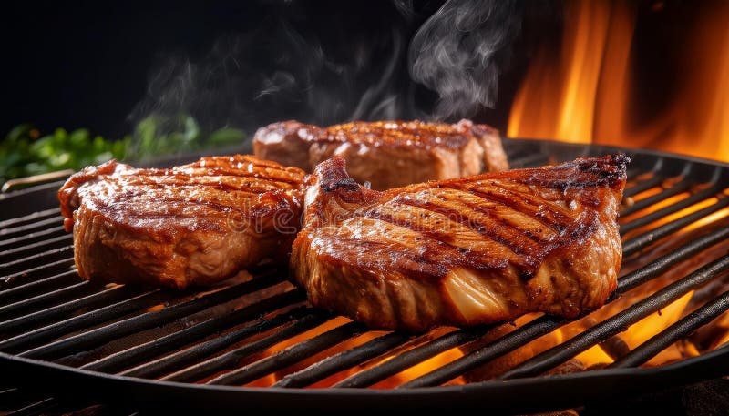 Cotlete de porc gustoase pe grătar. stock illustration