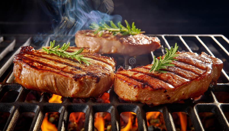 Cotlete de porc gustoase pe grătar. stock illustration
