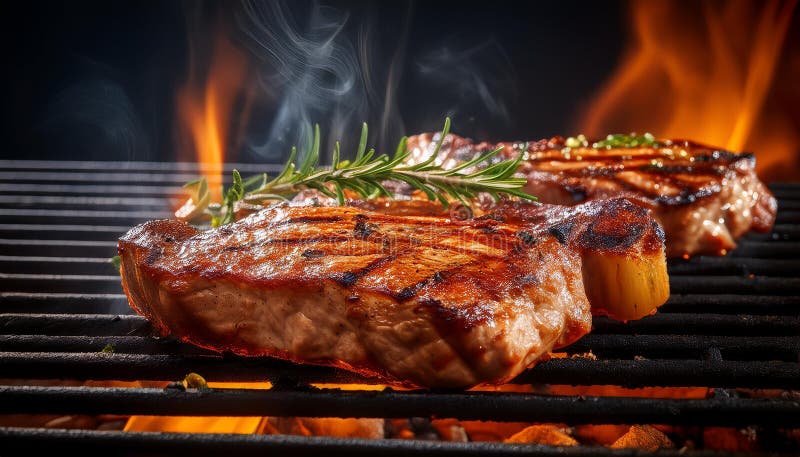 Cotlete de porc gustoase pe grătar. stock illustration