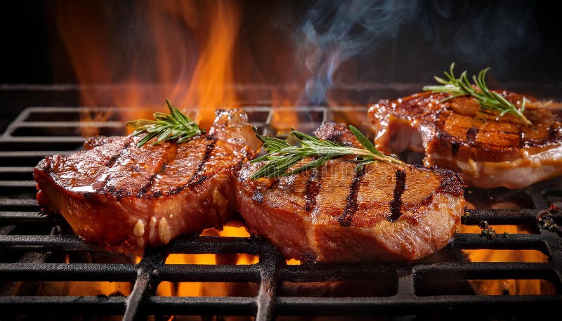 Cotlete de porc gustoase pe grătar. stock illustration