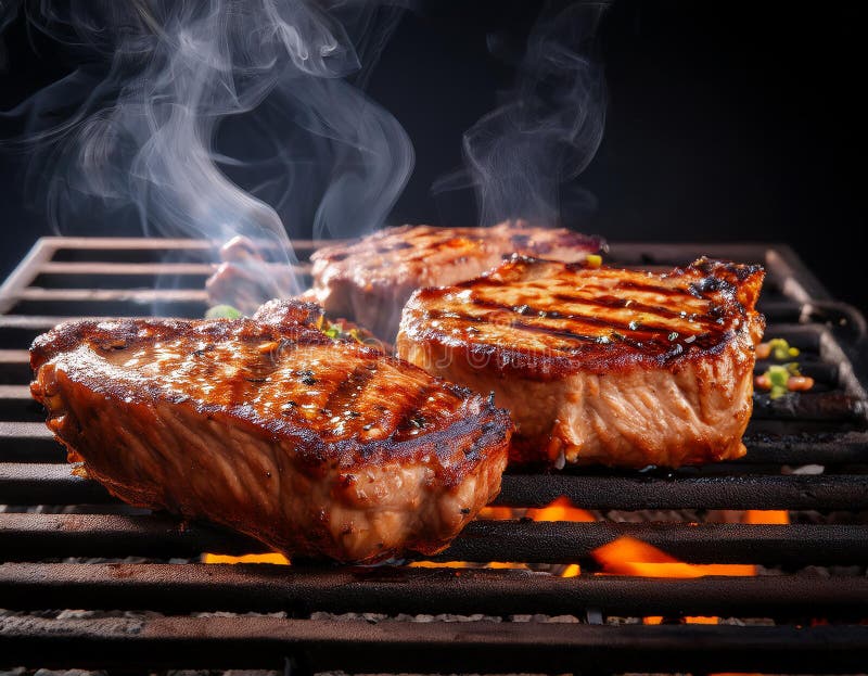 Cotlete de porc gustoase pe grătar. stock illustration