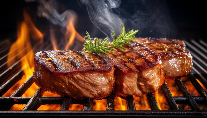 Cotlete de porc gustoase pe grătar. stock illustration