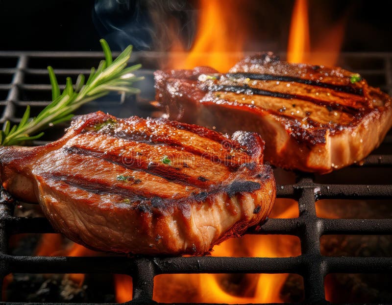 Cotlete de porc gustoase pe grătar. stock illustration