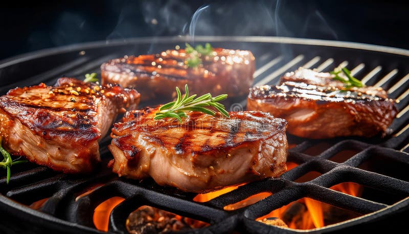 Cotlete de porc gustoase pe grătar. vector illustration