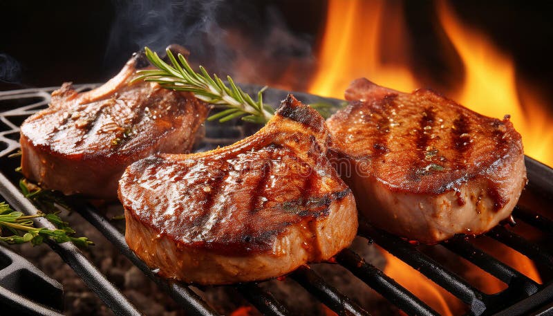 Cotlete de porc gustoase pe grătar. stock illustration