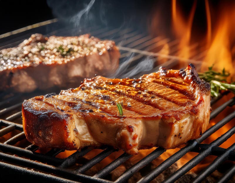 Cotlete de porc gustoase pe grătar. stock illustration