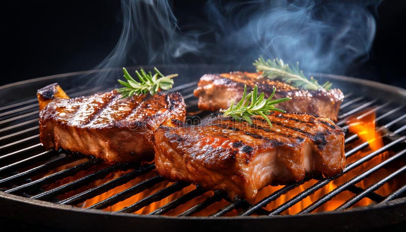 Cotlete de porc gustoase pe grătar. stock illustration