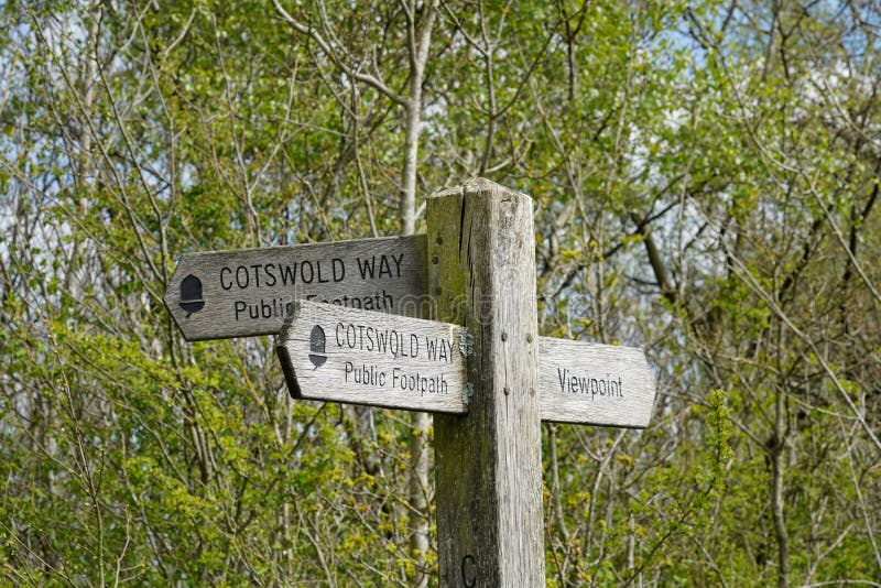 Cotswold Way signpost at Stinchcombe Hill, Gloucestershire, Cotswolds