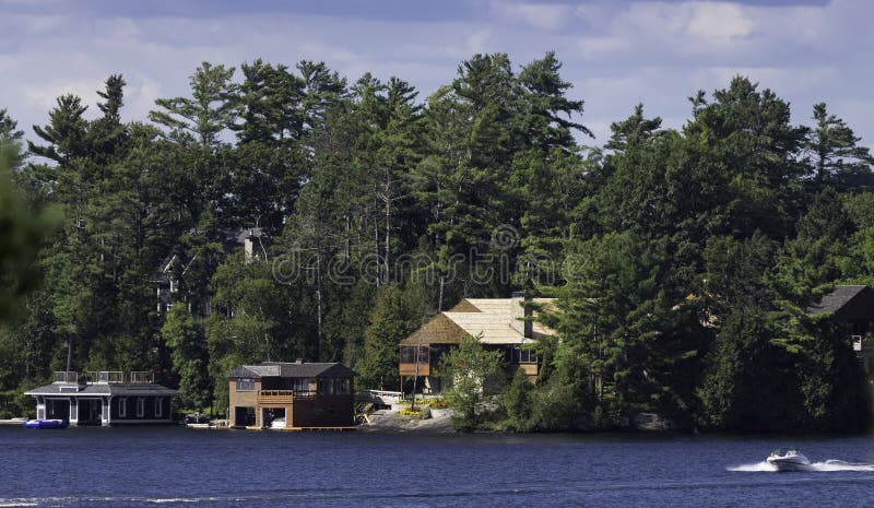 Cottage and boathouses