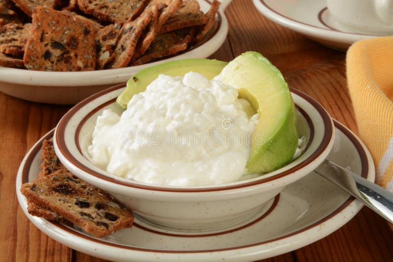 Cottage cheese and avocado stock photo. Image of product 45244518