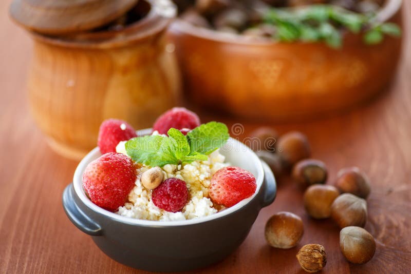 Cottage Cheese with Fruit and Nuts Stock Image Image of cheese