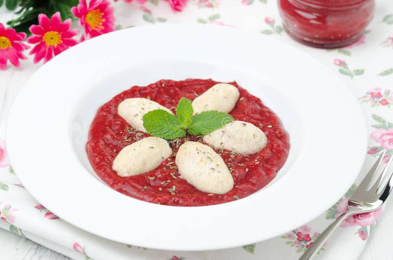 Cottage Cheese Gnocchi with Strawberry Sauce Stock Image Image of